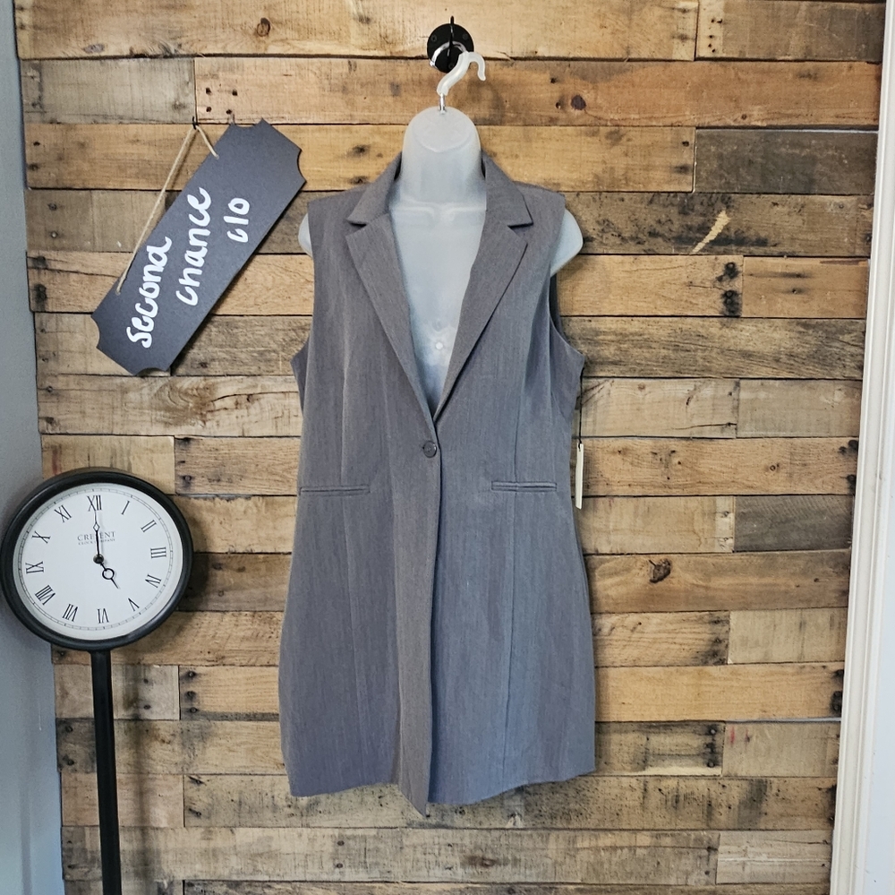 SALE-HAVE Women's Medium Gray One Button oversized Long vest Size L